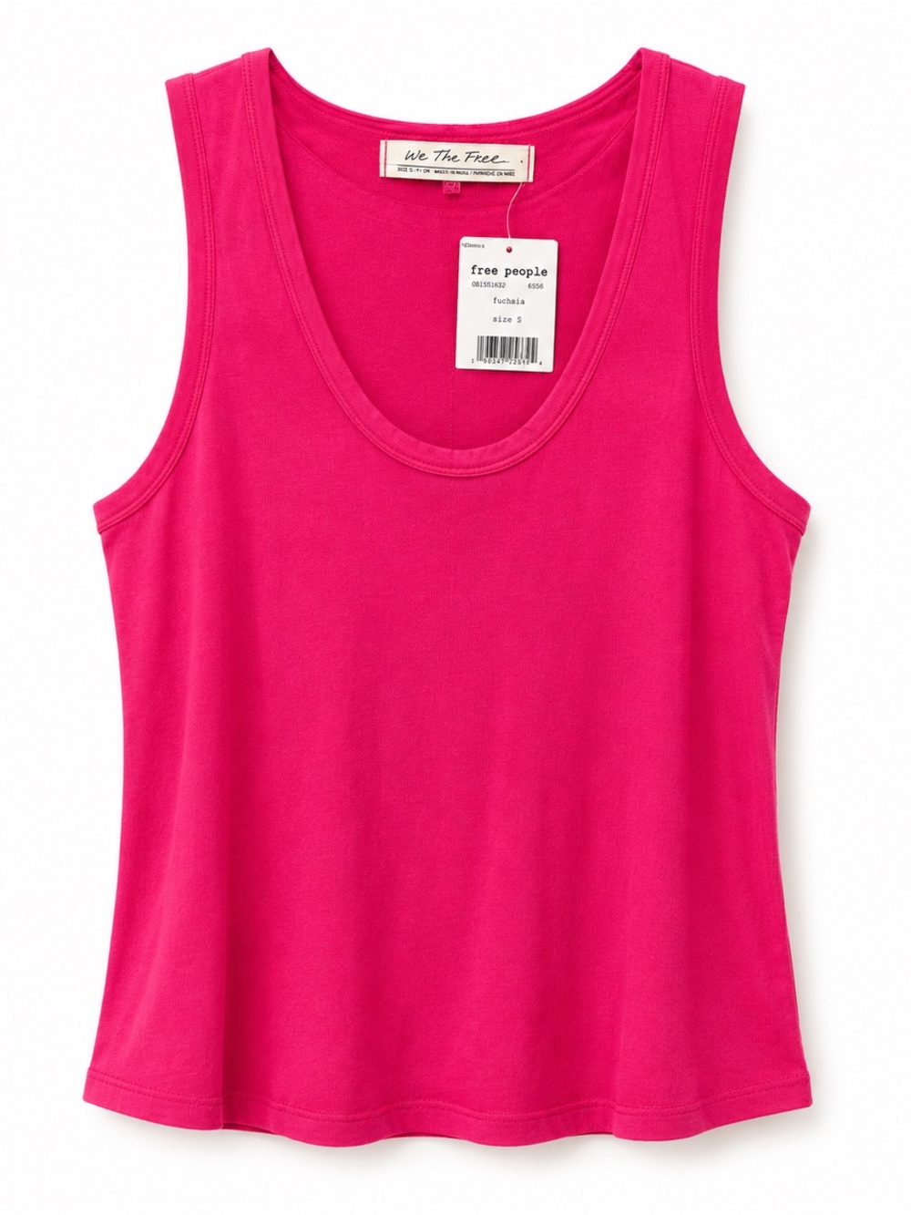 NWT Free People We The Free Fuchsia Scoop Neck Tank Top Ribbed Stretch Layering
